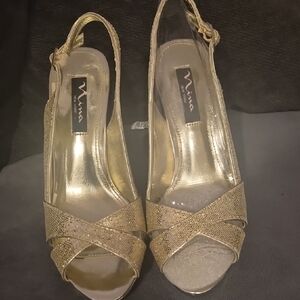 Nina Gold Crisscross Slingback Heels